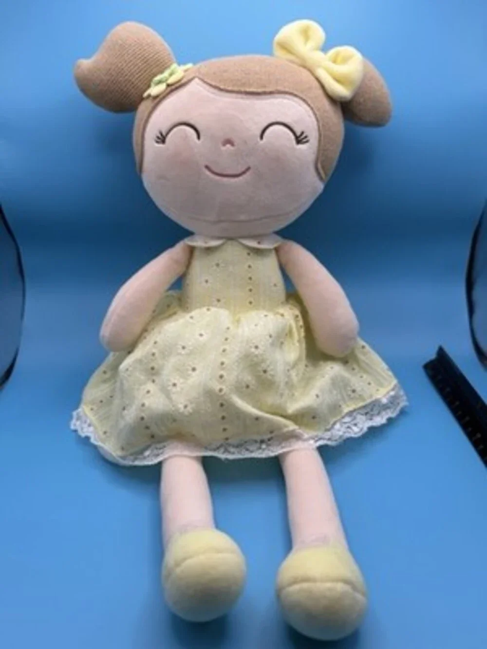 Gloveleya Plush Toy Doll Yellow Dress Light Brown Hair 15